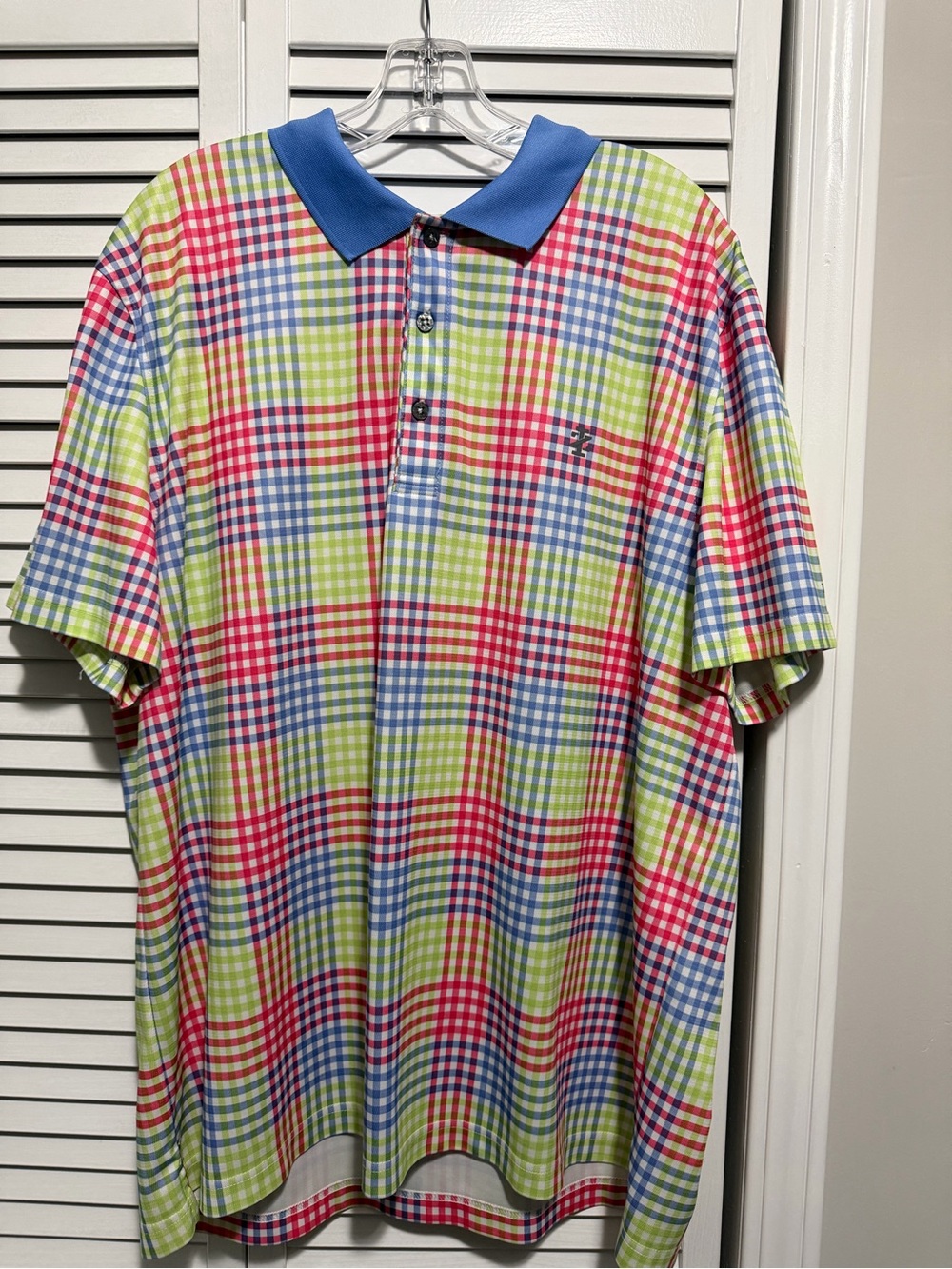 Izod Multicolor Plaid Polo with Blue Contrast Collar XXL